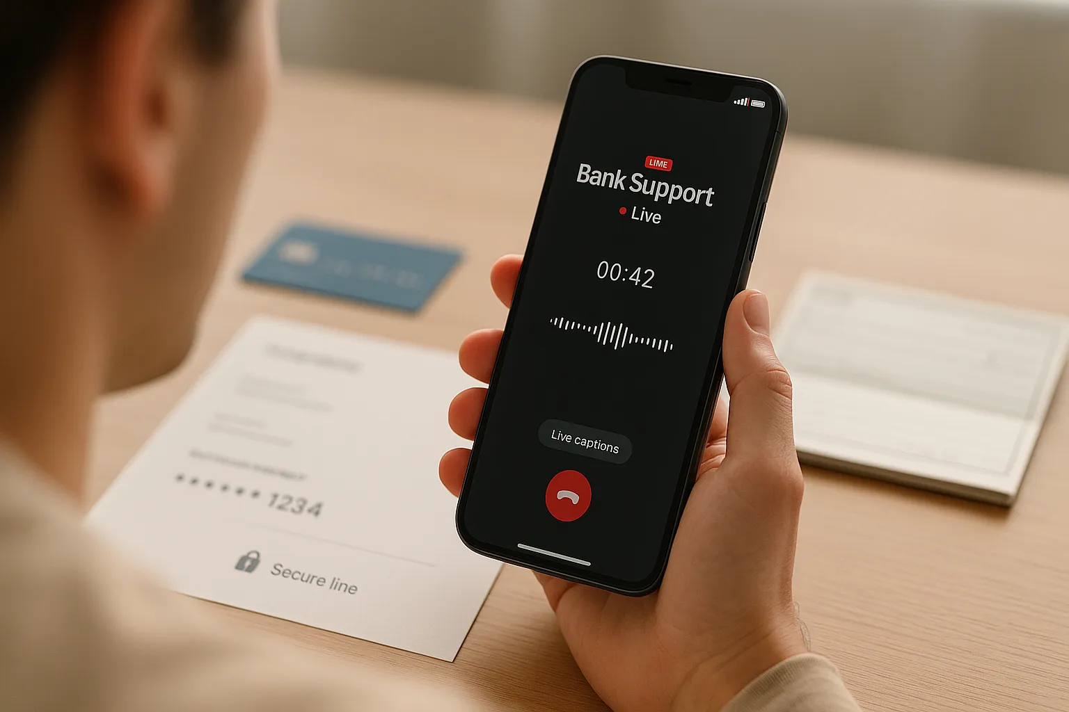 Bank Support call in progress on mobile